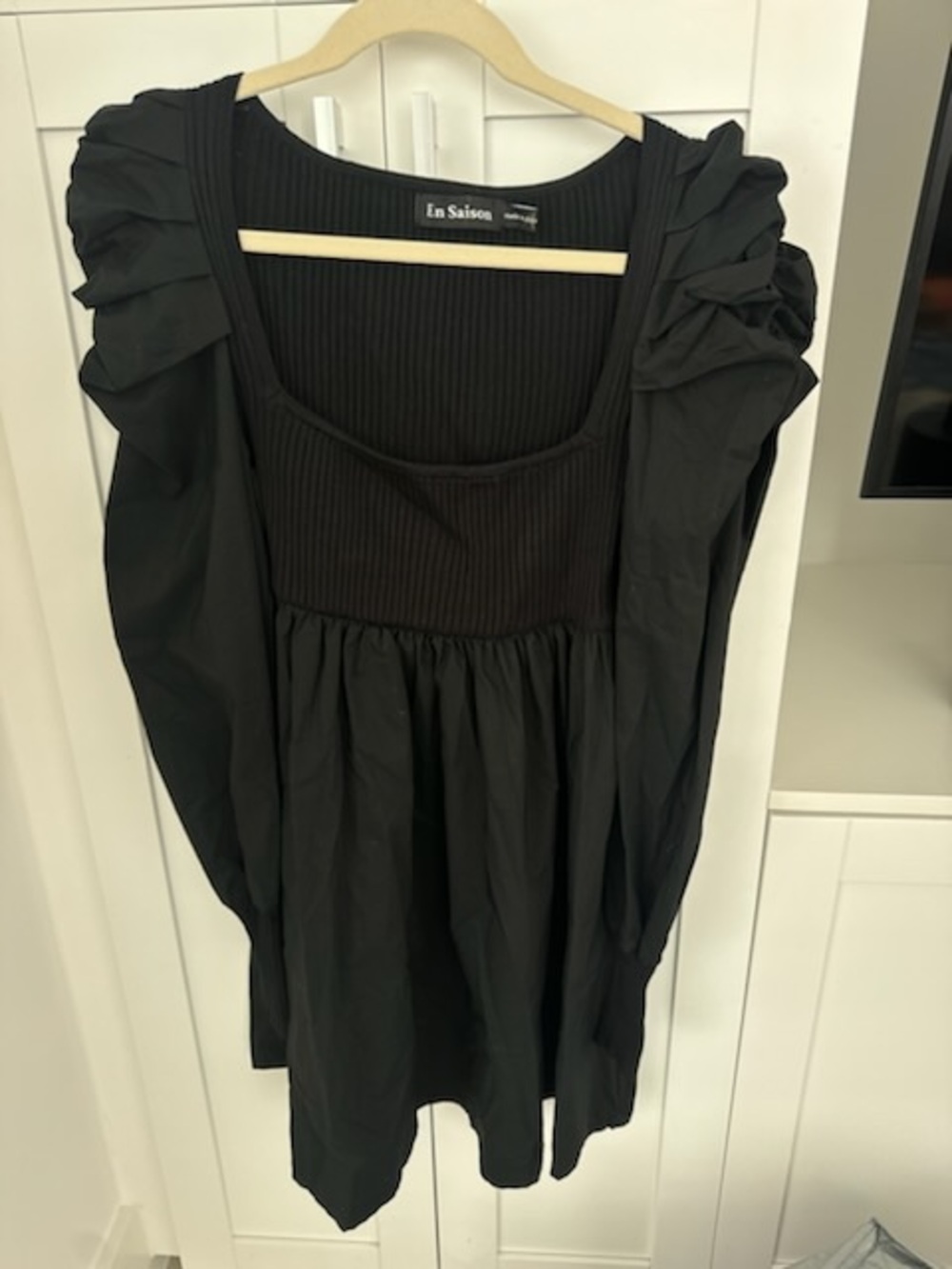 En Saison Black Puff Sleeve Babydoll Dress